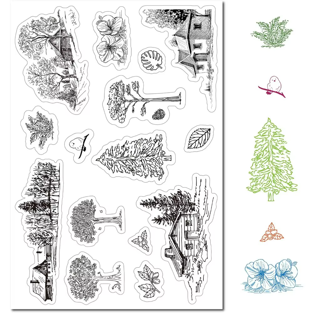 Tampons en caoutchouc transparents pour paysage d'arbre de maison de noël, arrière-plan de Village Vintage, joints en Silicone transparents pour journal de noël