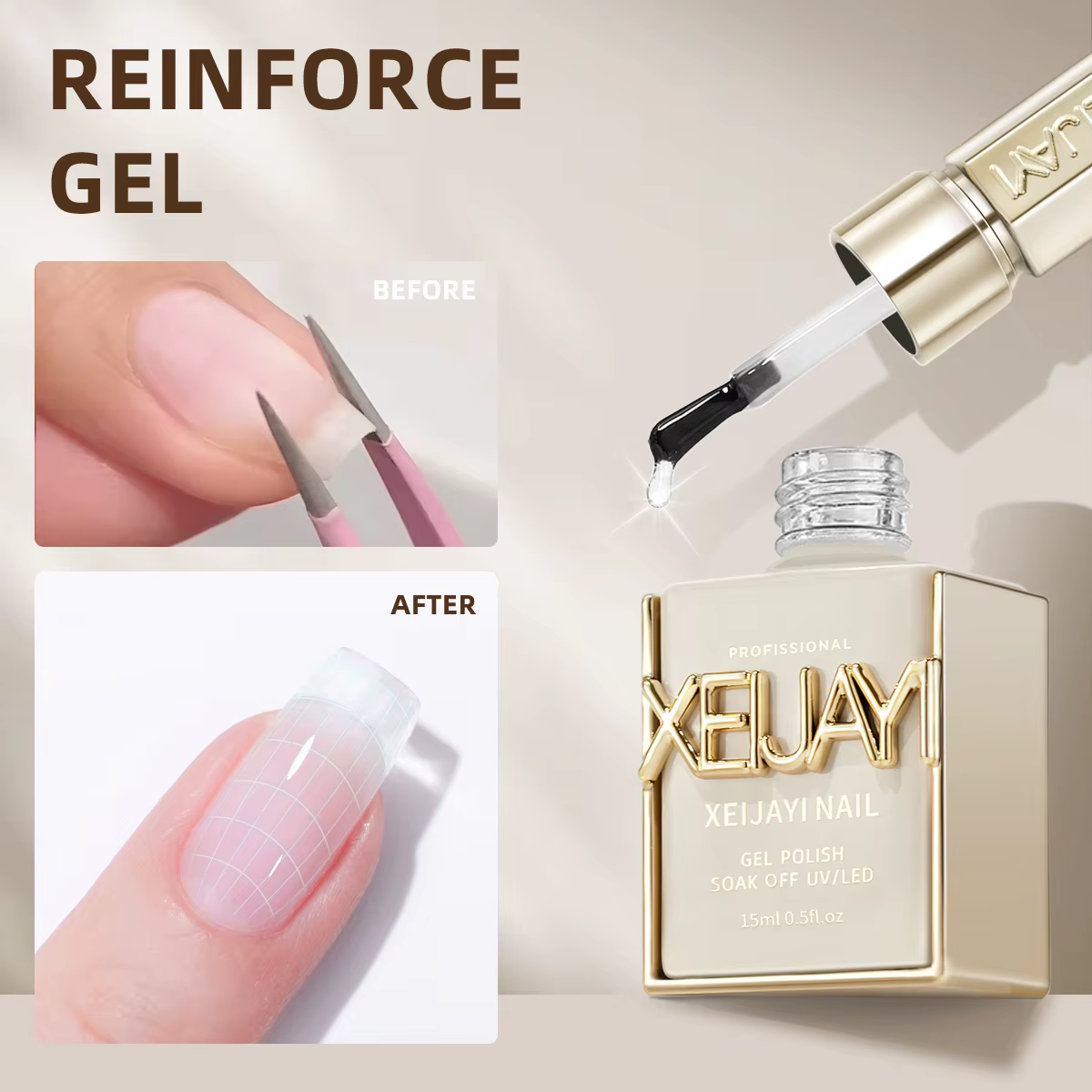 Gel de constructeur dur transparent 3 en 1 de 15 ml – Formule professionnelle d'extension