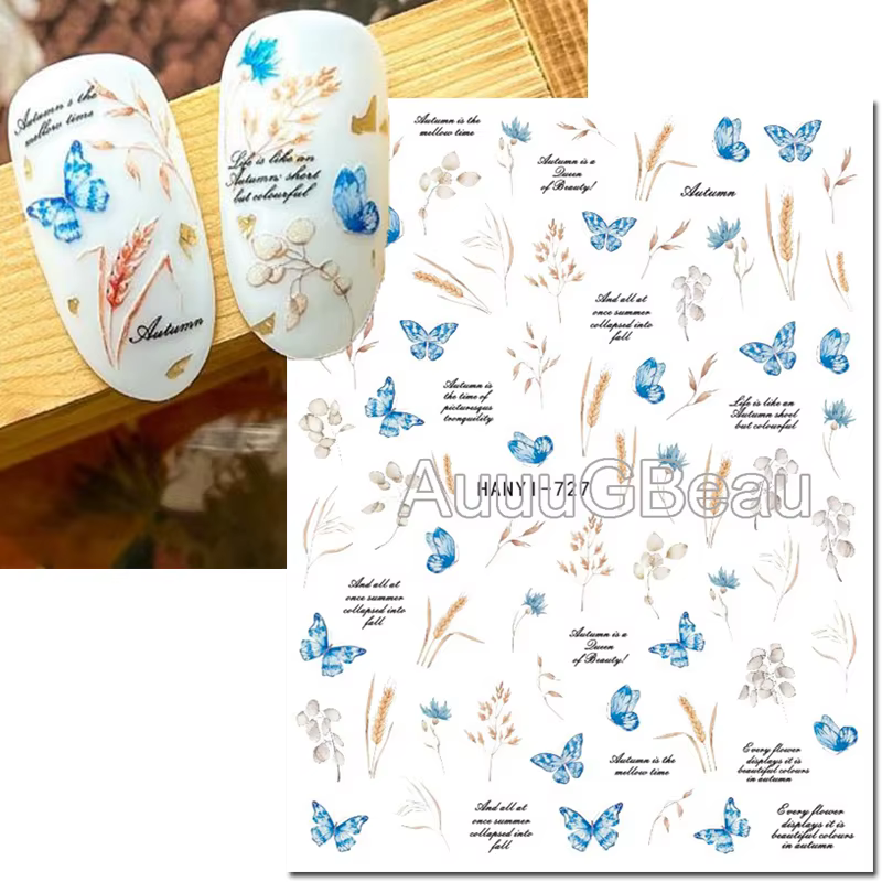 3d Nail Art décalcomanies été demande fleurs jaune bleu rose