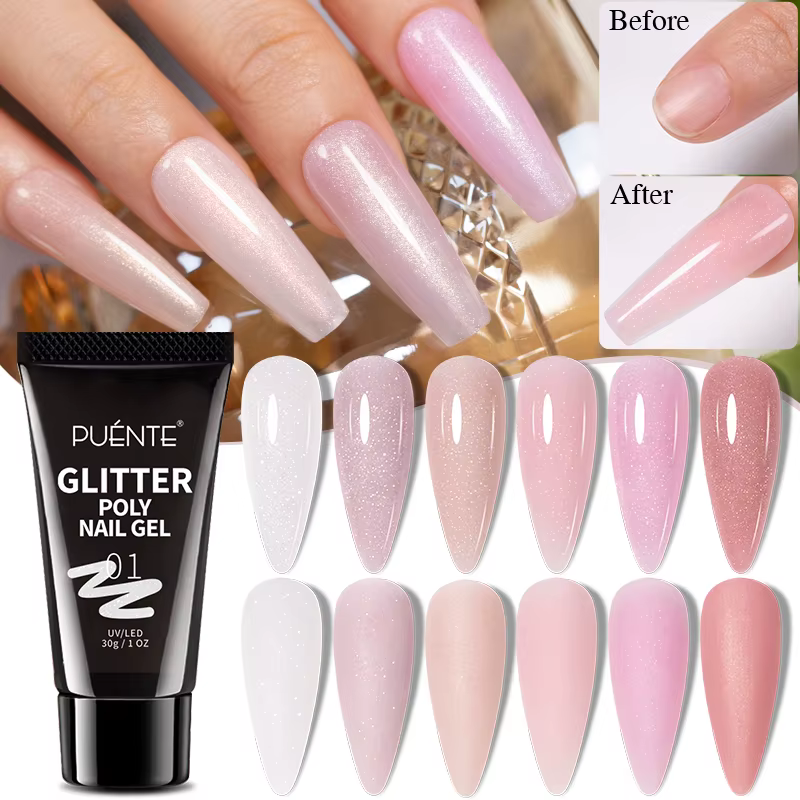 PUENTE 30ML paillettes Poly ongles Gel Hema gratuit rose