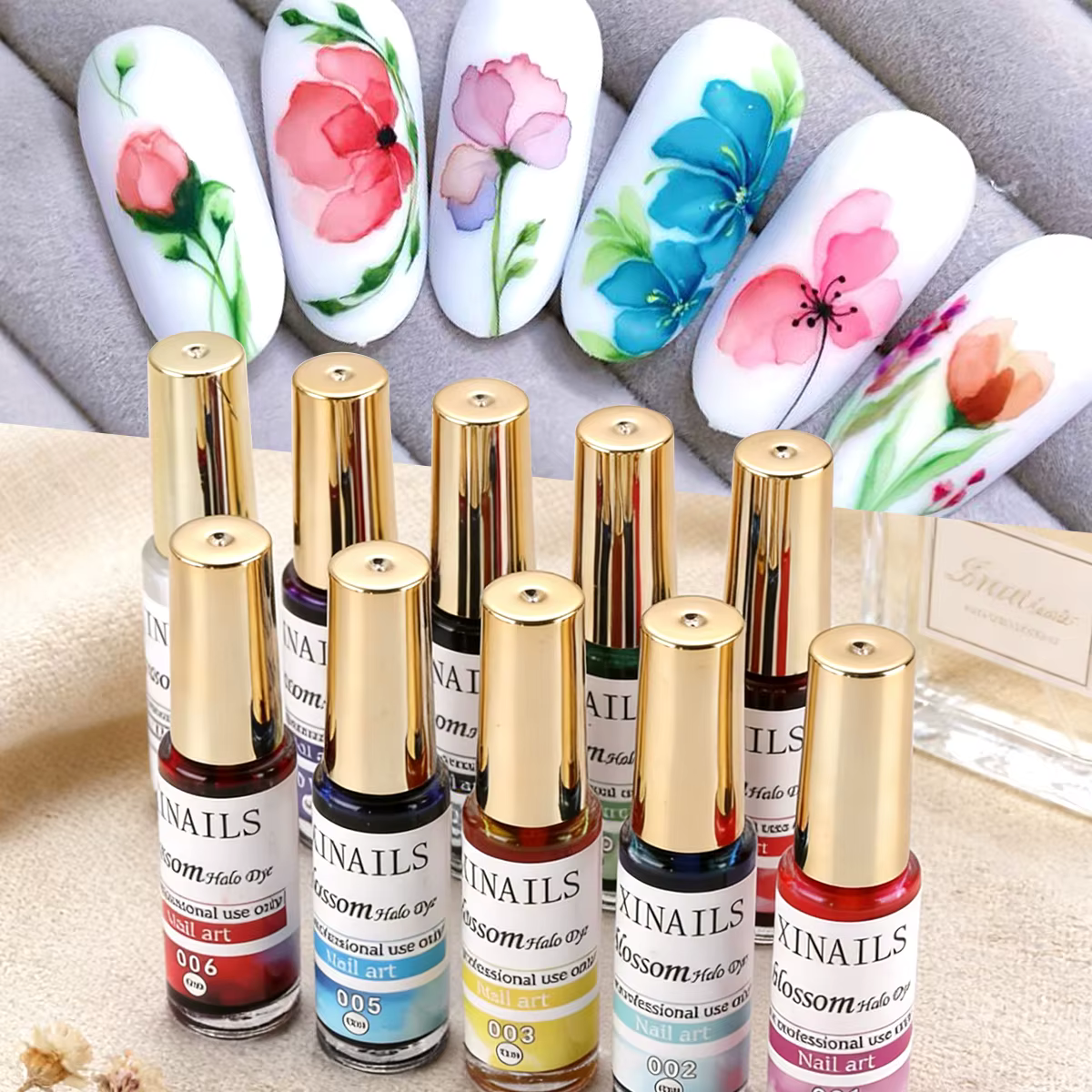 Lot de 10 vernis à ongles gel 10 ml effet marbré et aquarelle