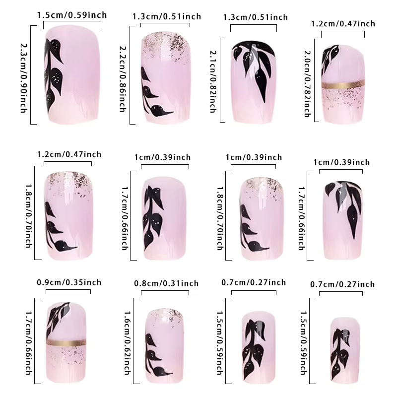 24 faux ongles réutilisables en forme de feuilles à coller