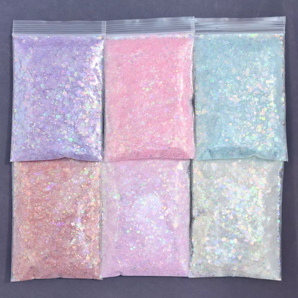 50 g/sac brillant irisé rose Nail Art paillettes Ultra-mince mixte hexagone