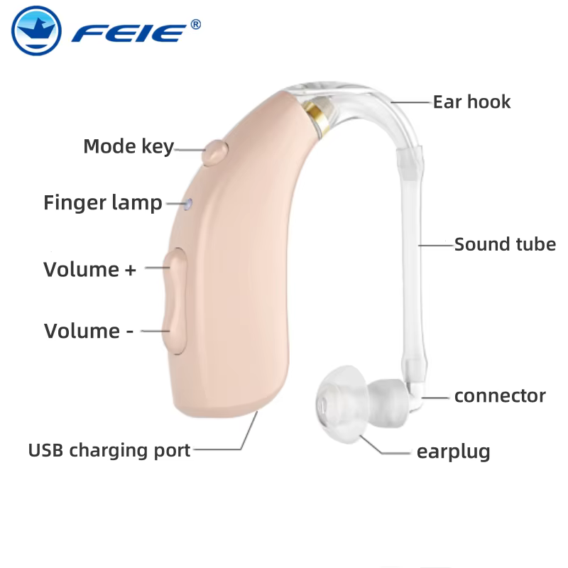 Aides auditives rechargeables BTE pour personnes âgées, appareil auditif sans fil, amplificateur sonore, aides auditives à cathéter