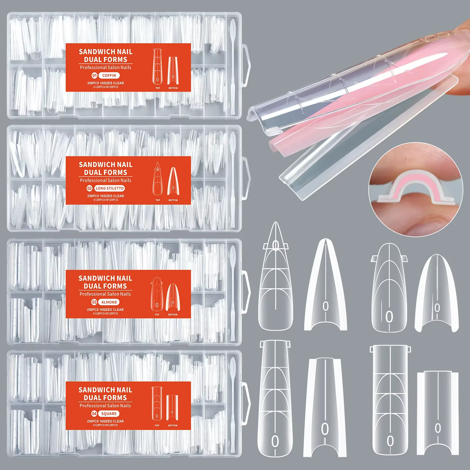 256 pièces de formes d'extension d'ongles