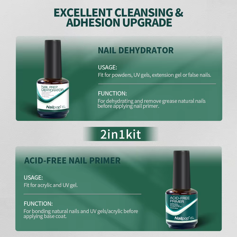 Nailpop 2 pièces déshydrateur d'ongle et ensemble d'apprêt pour vernis Gel Transparent séchage rapide Agent de liaison des ongles Kit de fournitures de préparation de manucure