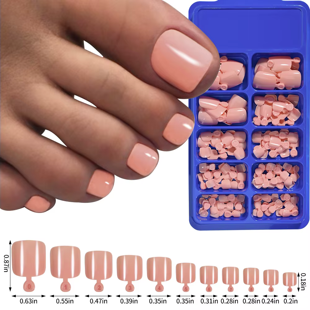 100 faux ongles de pieds naturels blancs à presser