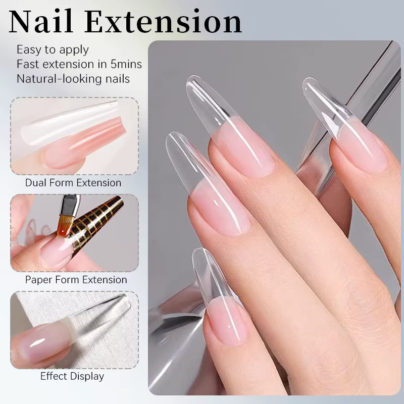 Nouveau Gel d'Extension d'Ongles 6-en-1 15ML Transparent Gel Constructeur Rapide Semi-Permanent Auto-nivelant UV Soak Off