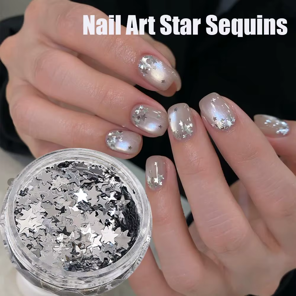 1 boîte de paillettes 3D argentées en forme d'étoile pour nail art