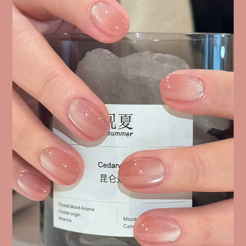 24 pièces cristal oeil de chat faux ongles avec colle court carré presse
