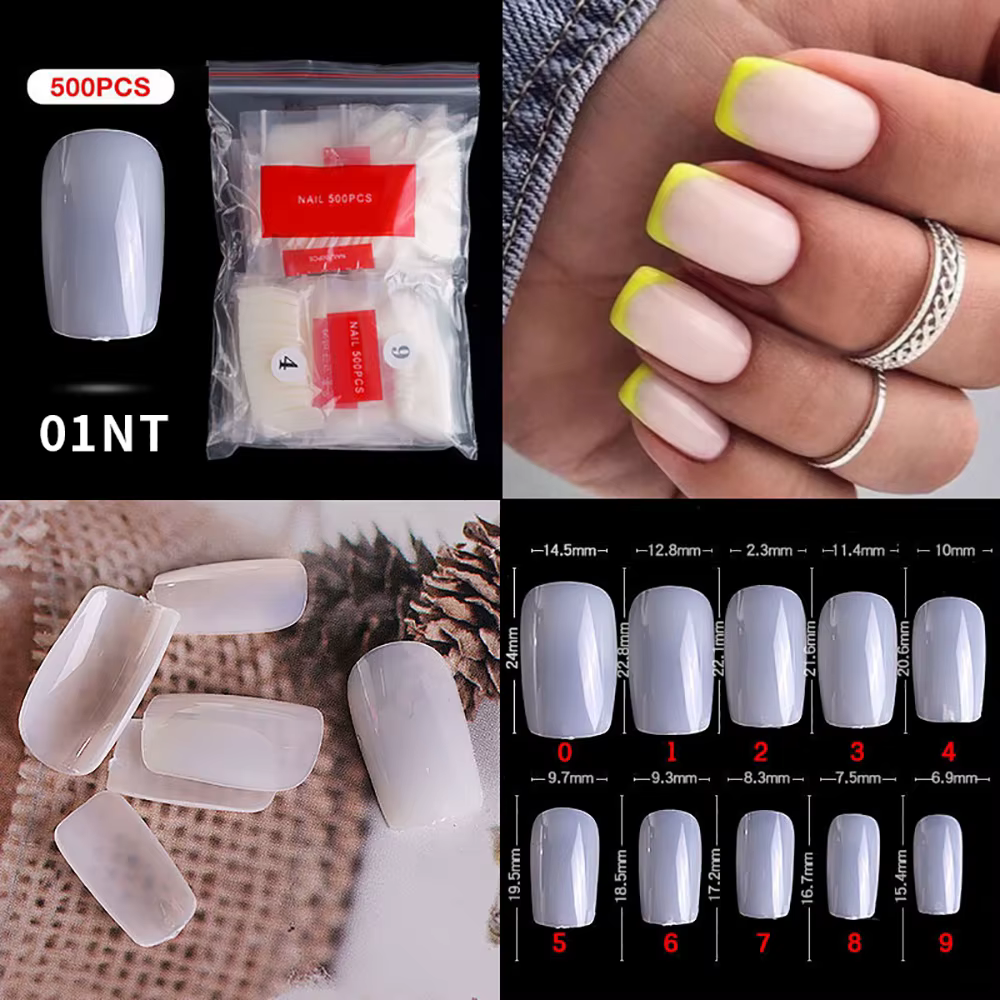500 pièces faux ongles conseils court carré Transparent