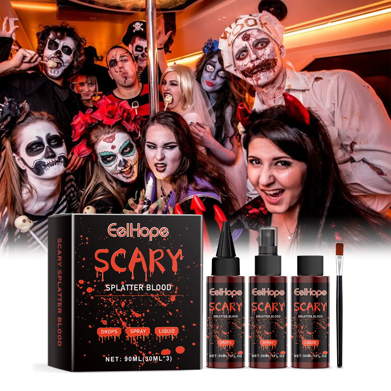 Kit de maquillage de faux sang pour Halloween, goutte de sang, Vampire, Zombie, Cosplay, lavable, faux sang, Spray pour fête, outil rouge d'horreur