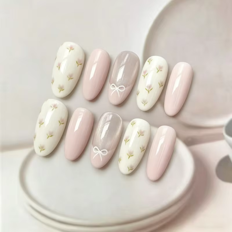 30 faux ongles ovales de longueur moyenne