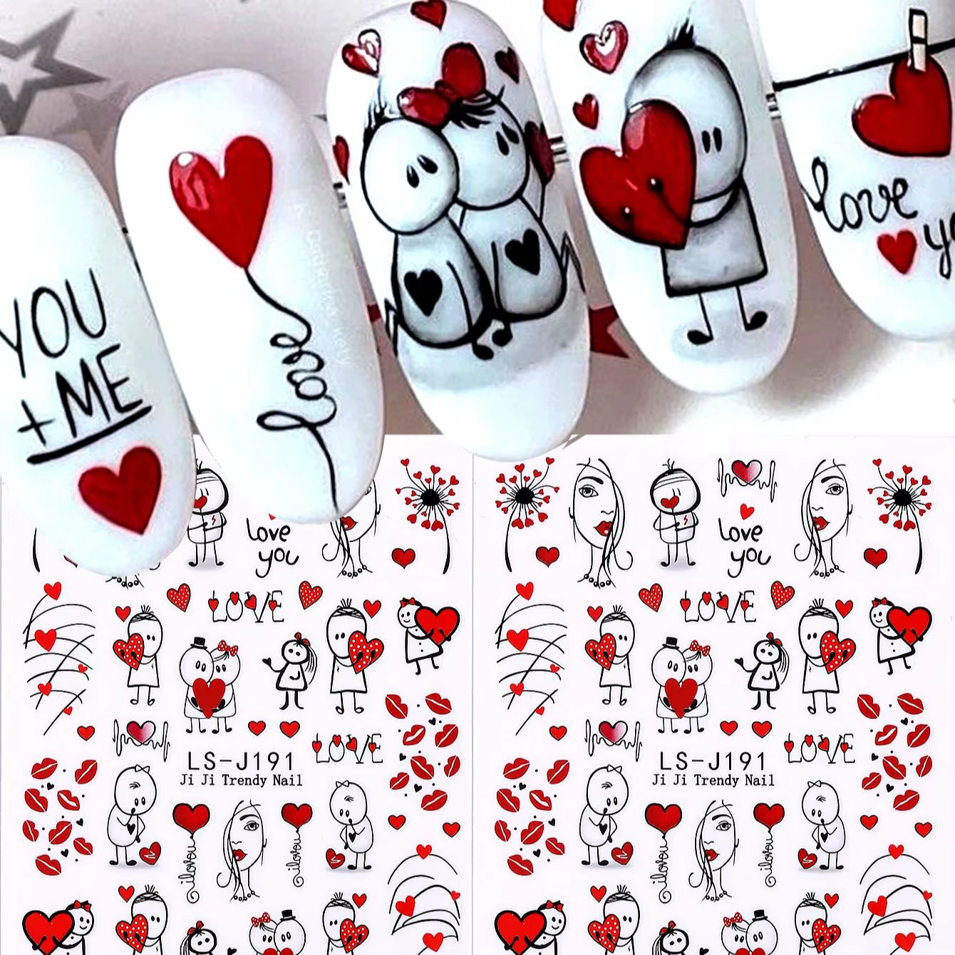 Autocollants pour ongles doux pour la saint-valentin
