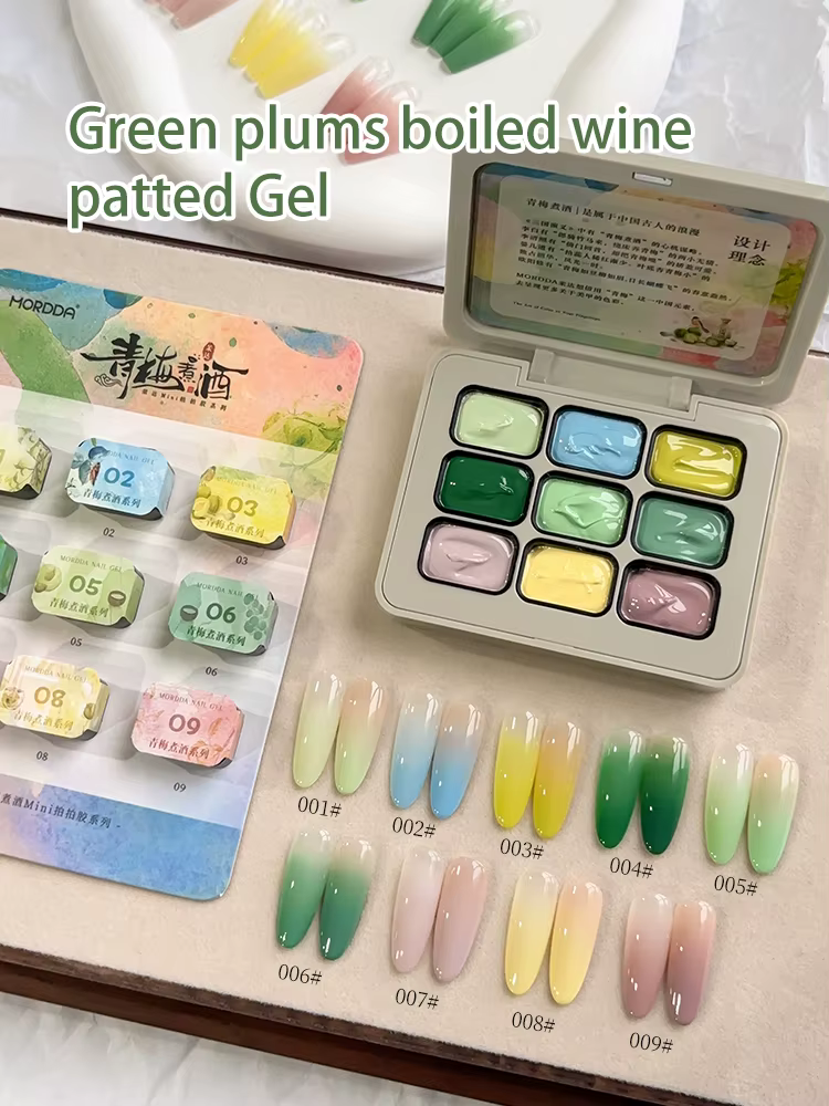 Gel semi-solide pour ongles 9 couleurs, motif prune verte et vin bouilli, effet estompé, haute saturation, populaire, en pot, pour salon de manucure