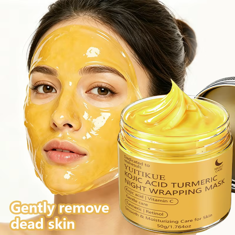 YUITIKUE 50g Masque de nuit enveloppant à l'acide kojique et au curcuma, Vitamine C, Rétinol, Masque facial hydratant doux et lissant pour soin de nuit