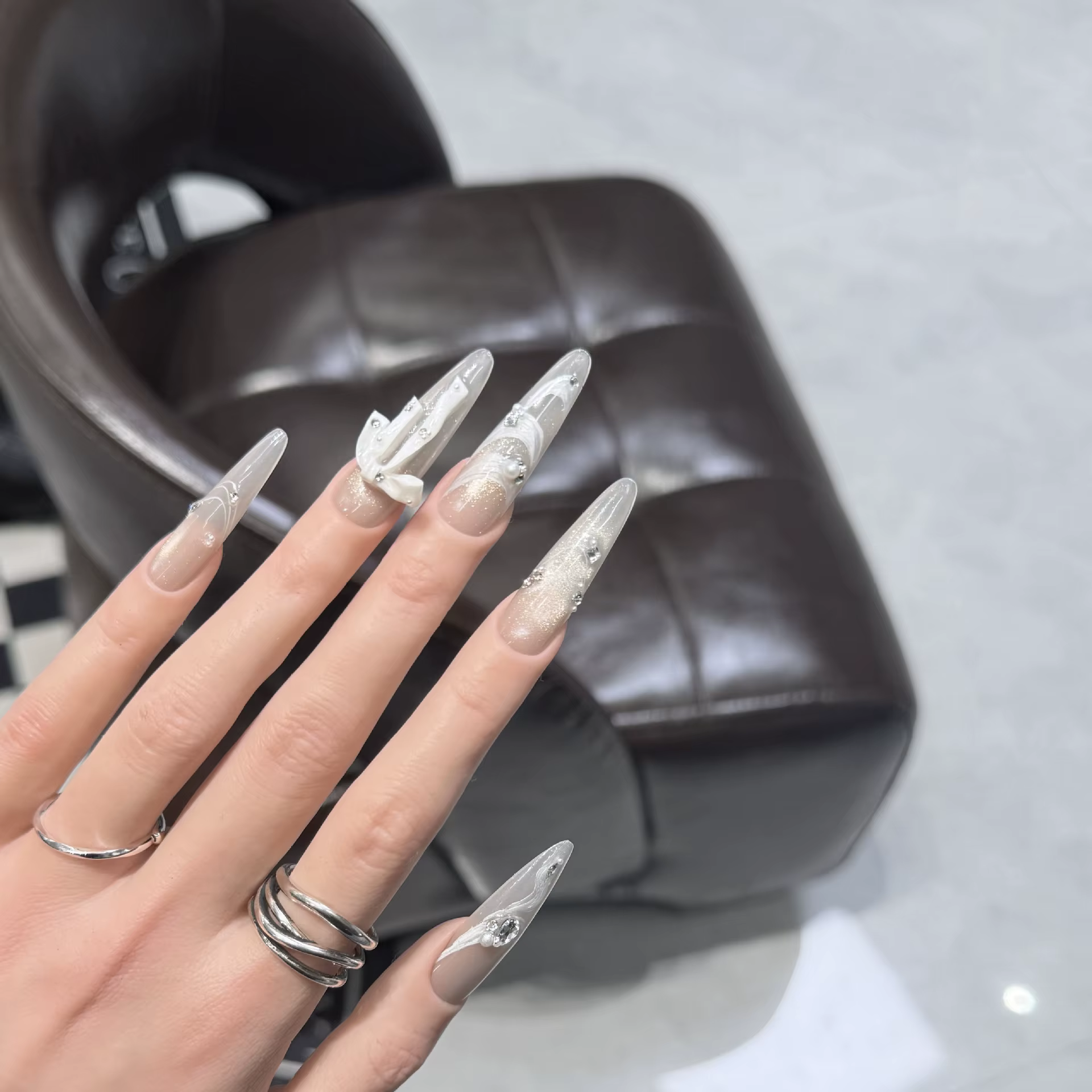 10 pièces yeux de chat français faux ongles bricolage à la main strass
