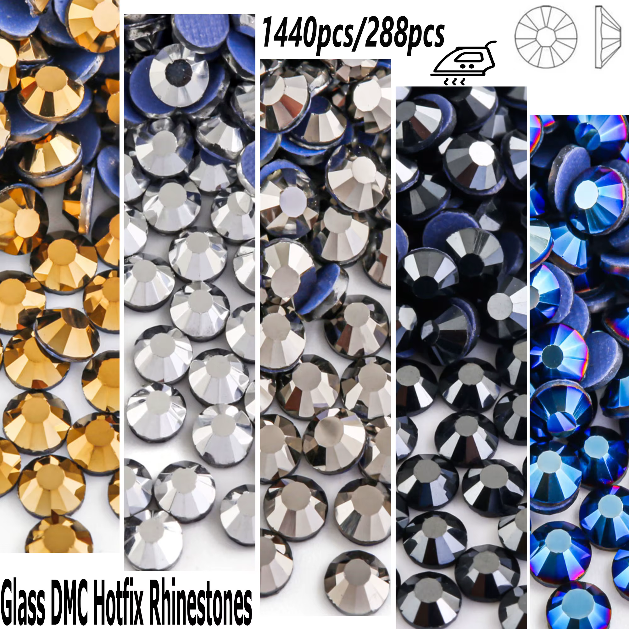 Strass thermocollants en verre cristal DMC, série Mine SS6-SS30, pour décoration de vêtements DIY