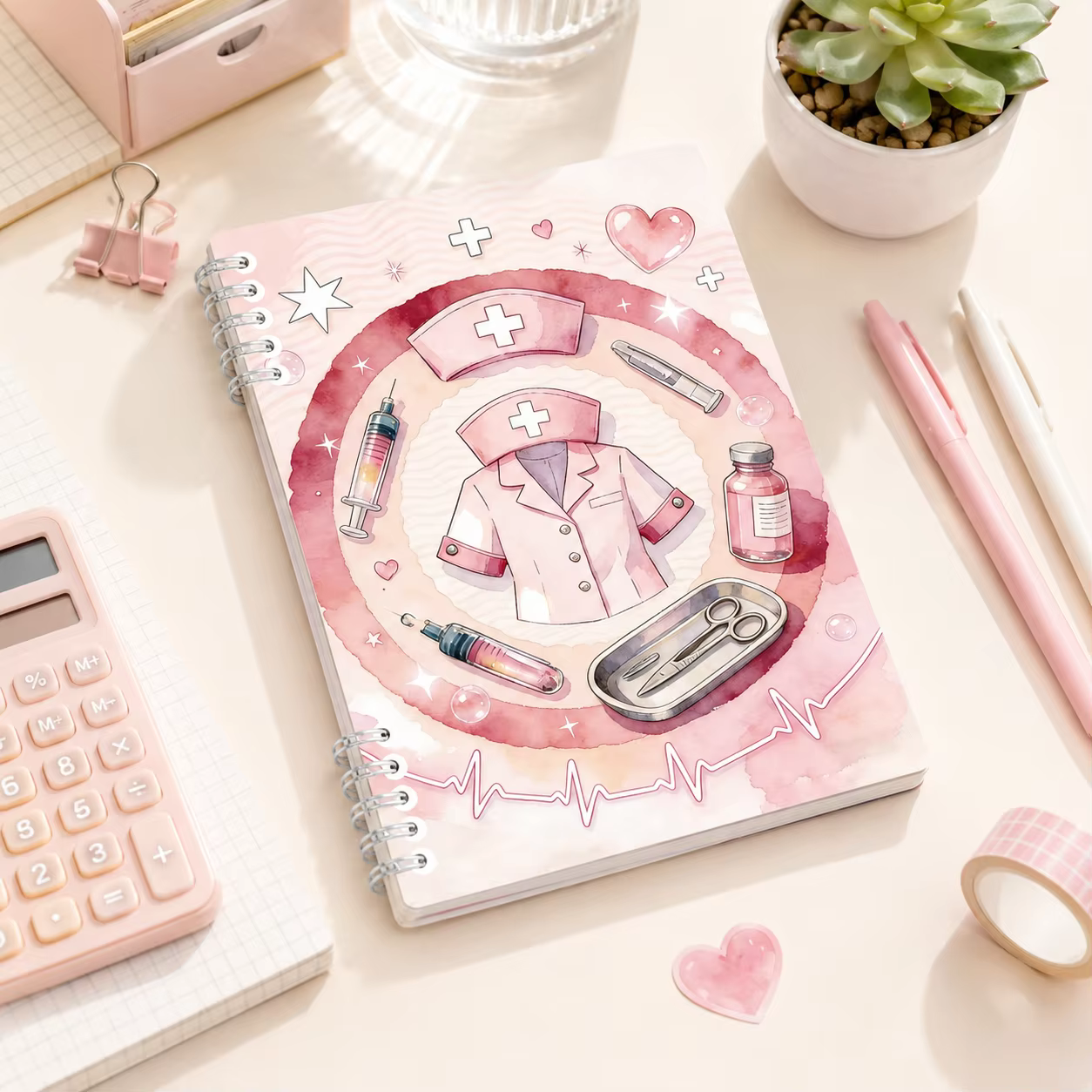 Carnet spirale rose pour infirmières, 120 pages, joli journal médical pour étudiants en soins infirmiers, infirmières, cadeau pour l'école ou le bureau