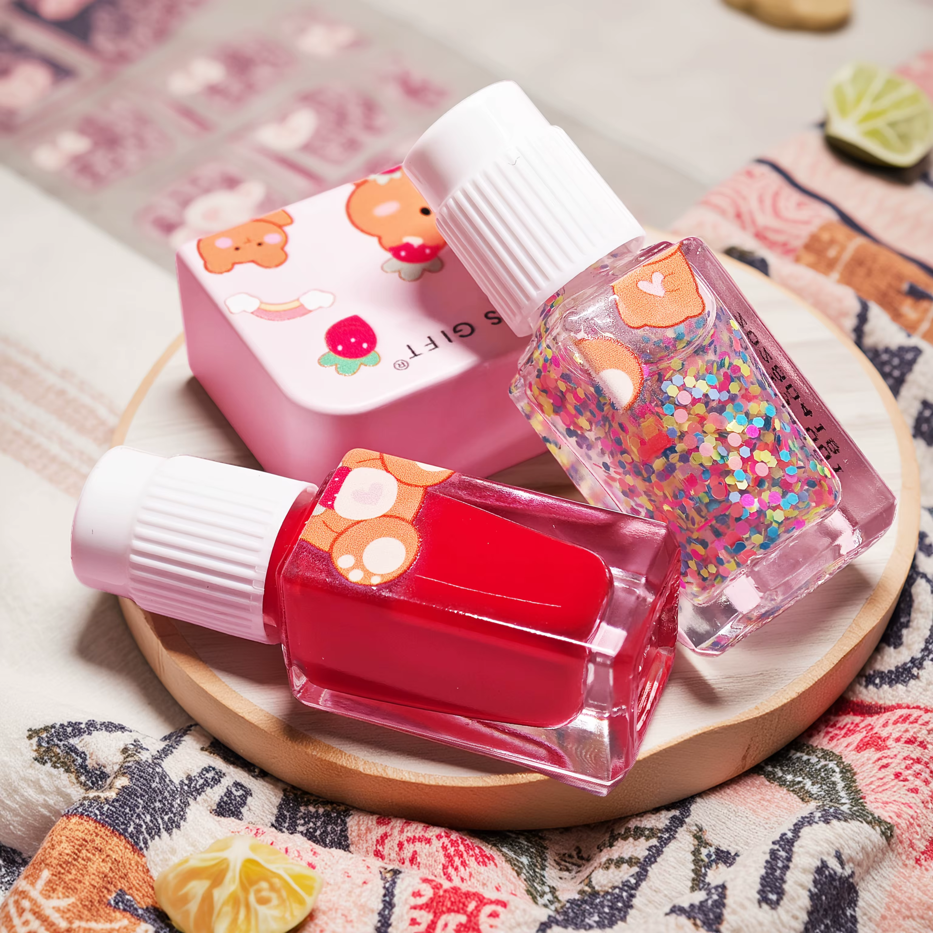 S01 Little Bear Balloon ensemble de 2 bouteilles vernis à ongles sans cuisson séchage rapide longue durée pelable à