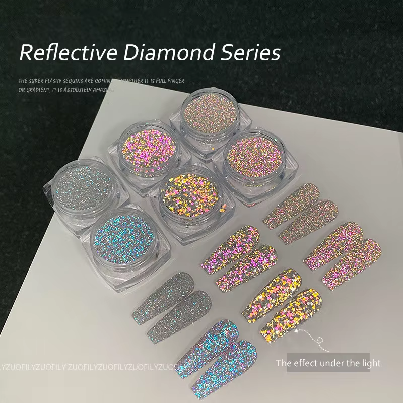 Poudre à ongles diamant réfléchissante