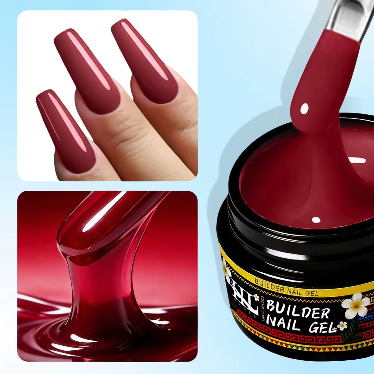 Gel de construction pour extensions d'ongles HL 20g | Gel LED Curable Rose Nude et Rouge Profond