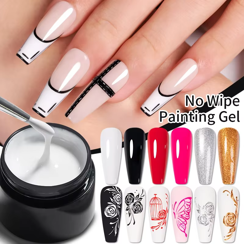 AWStorG 5g 4 en 1 Gel de Peinture Sans Essuyage Vernis Noir Blanc Couleur Liner