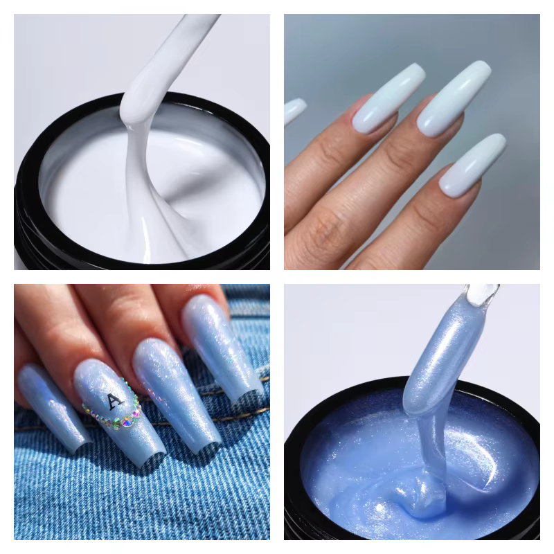 MSAHRE 50g bleu miroitant Gel Extension d'ongle français blanc couverture constructeur Gel