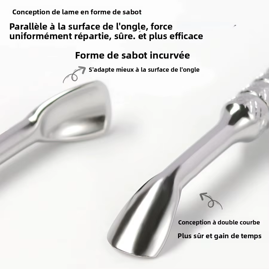 Poussoir à cuticules à sabot coudé à Double tête