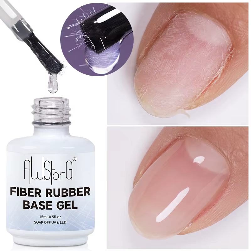 AWStorG 15ML Gel de Base en Fiber de caoutchouc pour ongles cassés réparés en fibre de verre clair Construction rapide