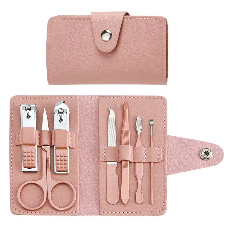 Kit de manucure et pédicure professionnel pour femme – Ensemble de 7 pièces avec outils en acier inoxydable dans un étui en cuir PU coloré