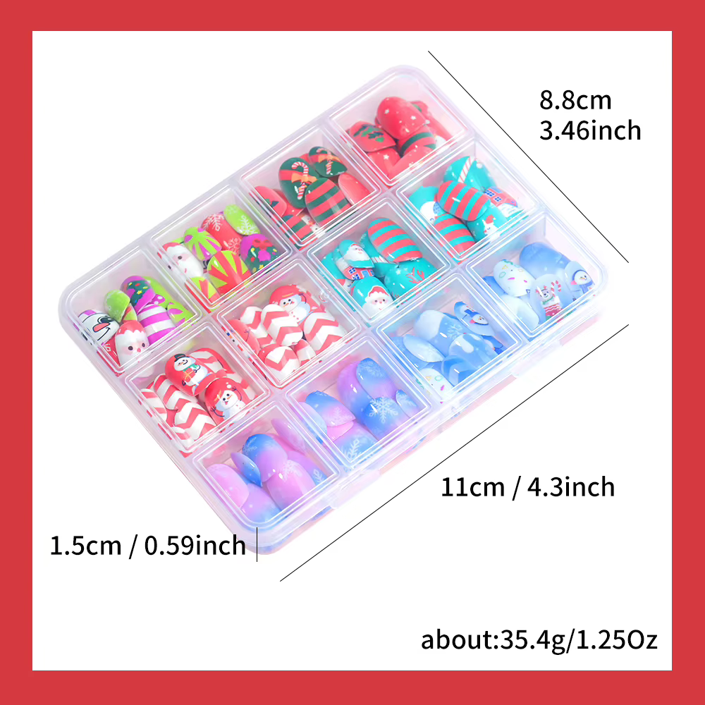144 pièces/boîte noël enfants faux ongles beau bonhomme de neige flocons