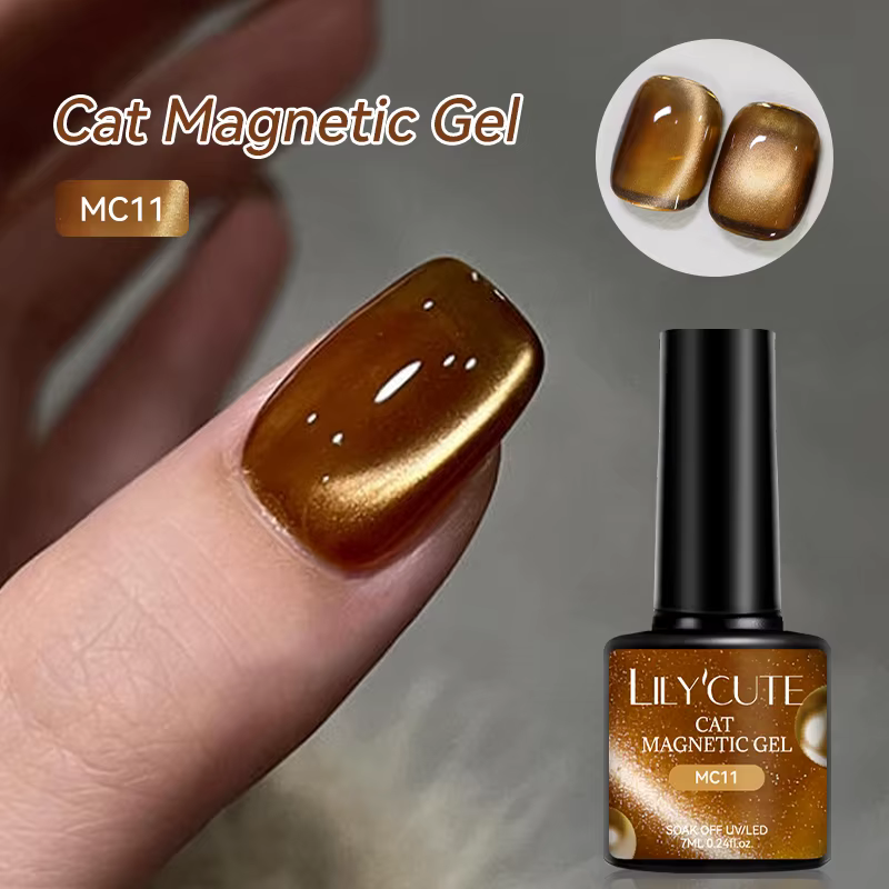 LILYCUTE 7ml café or paillettes chat Gel magnétique hiver automne rouge marron série tremper UV LED Gel vernis manucure Nail Art