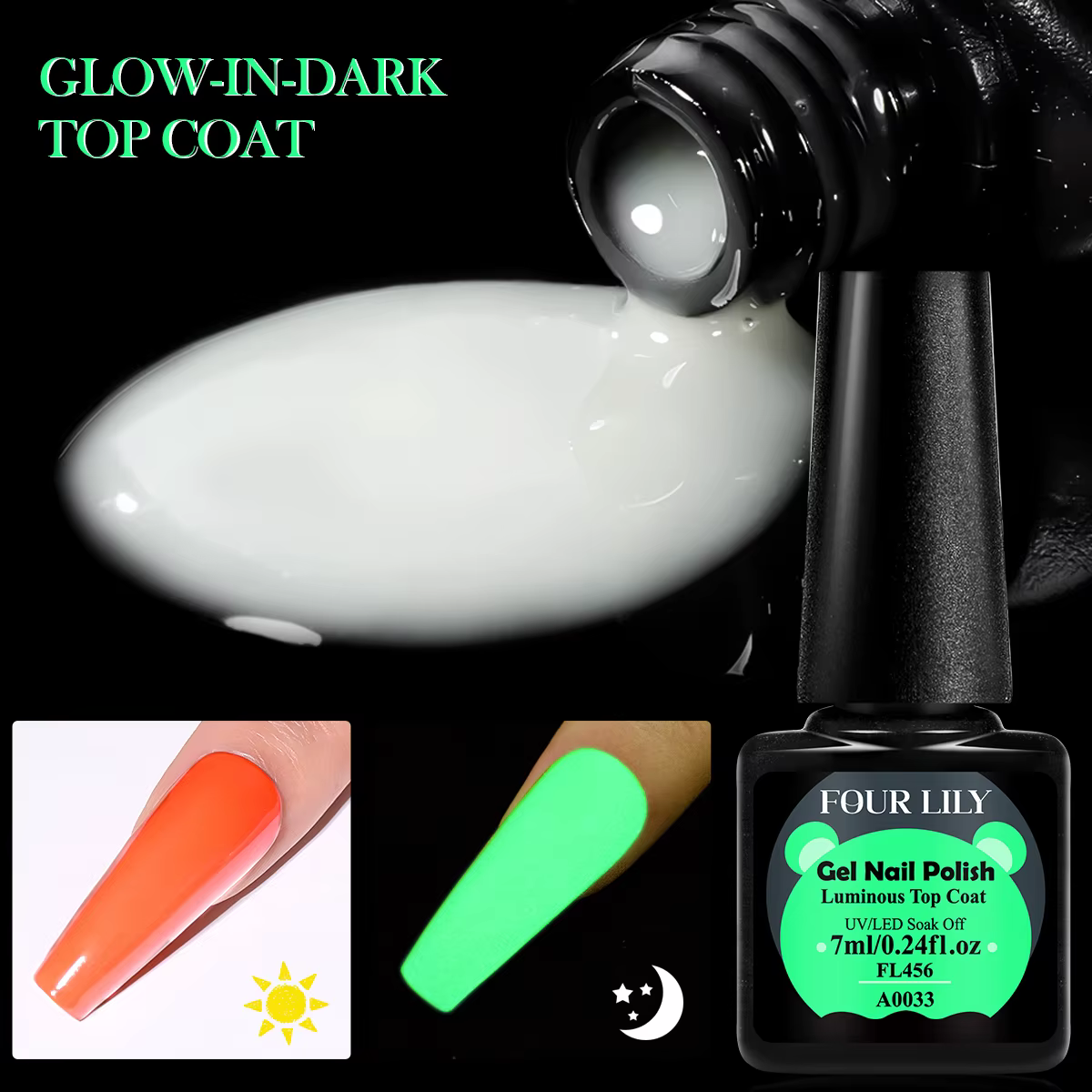 Quatre Lily 7ml couche de finition lumineuse Gel Vernis à ongles brillant dans la nuit paillettes Semi Permanent UV