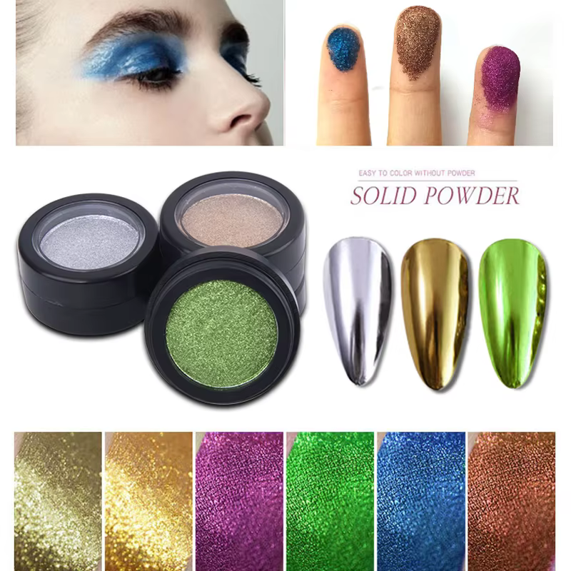Poudre à ongles Chrome Or Vert – Pigment à effet miroir solide
