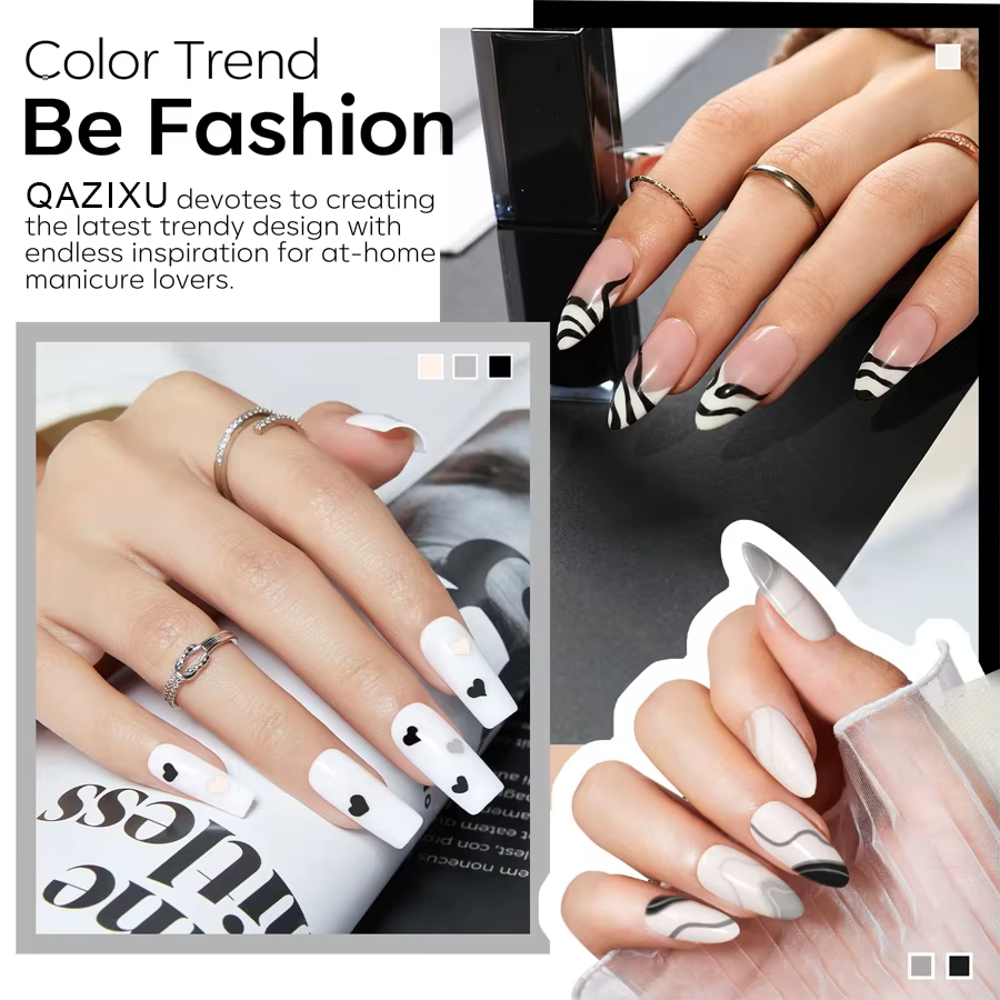 QAZIXU 1/6 pièces gris blanc couleur vernis à ongles paillettes Gel Semi Permanent UV Gel hiver tremper UV LED Nail Art