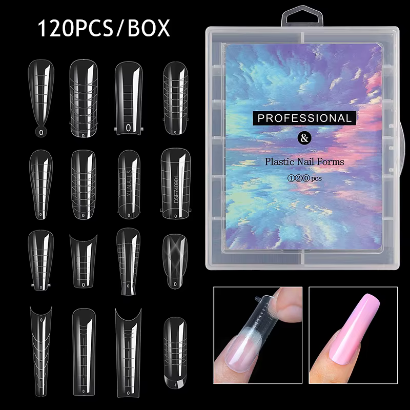 60/120 pièces/boîte ongles doubles formes réutilisables