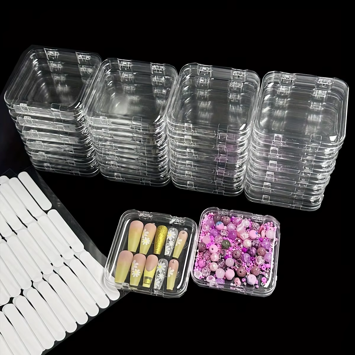 Boîtes à ongles transparentes : Rangement transparent pour ongles, petites boîtes pour ongles, outils et accessoires pour le soin des ongles