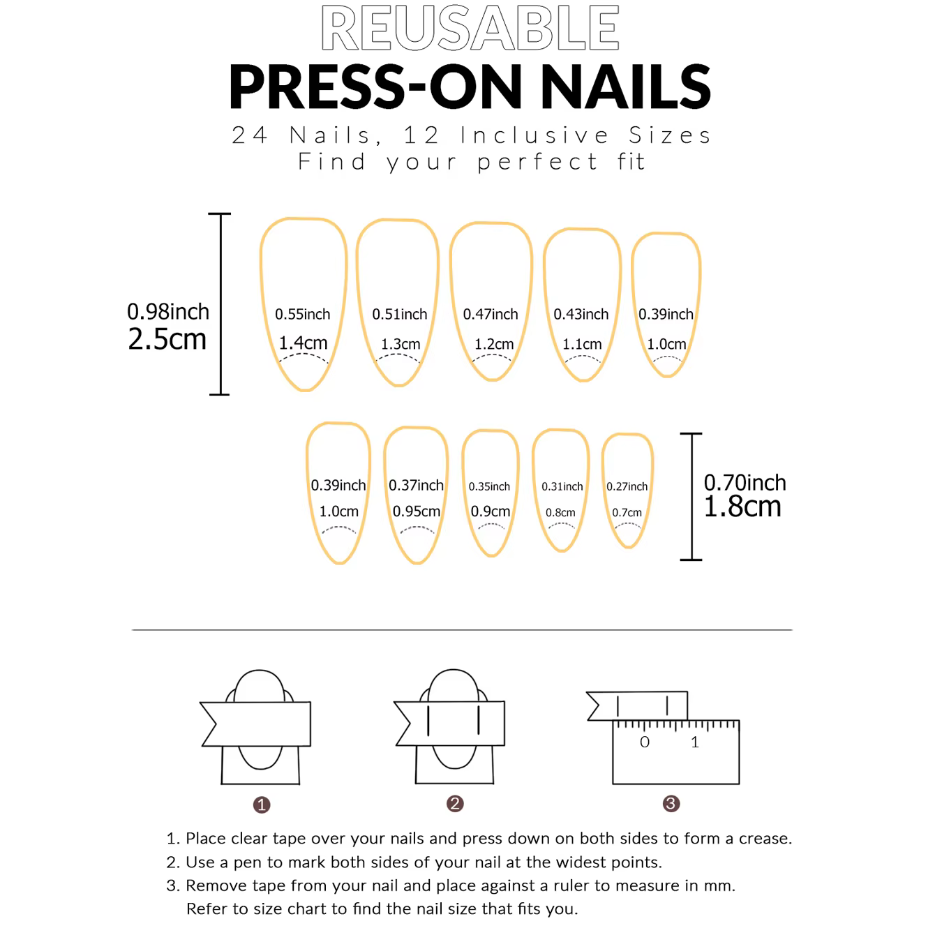24 faux ongles en forme d'amande de taille moyenne