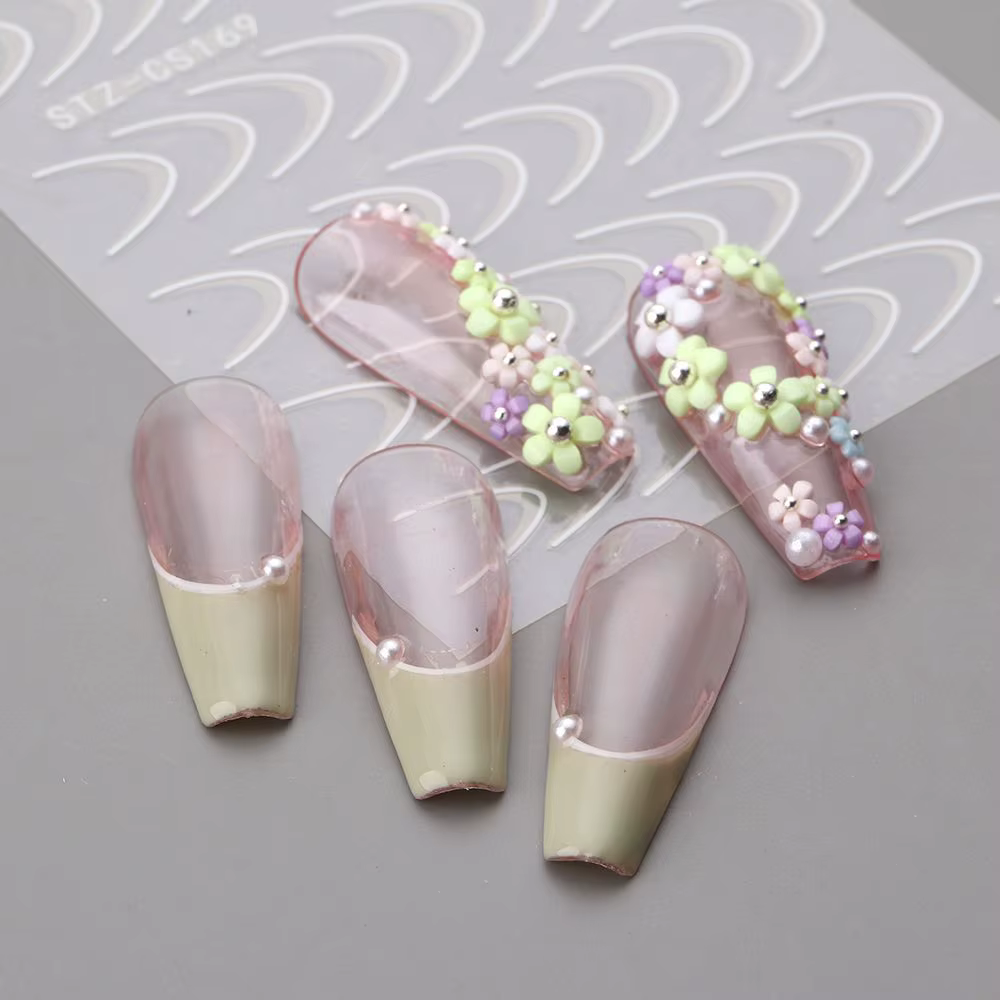 Feuilles Autocollantes à Motif Géométrique de Style Français pour Ongles