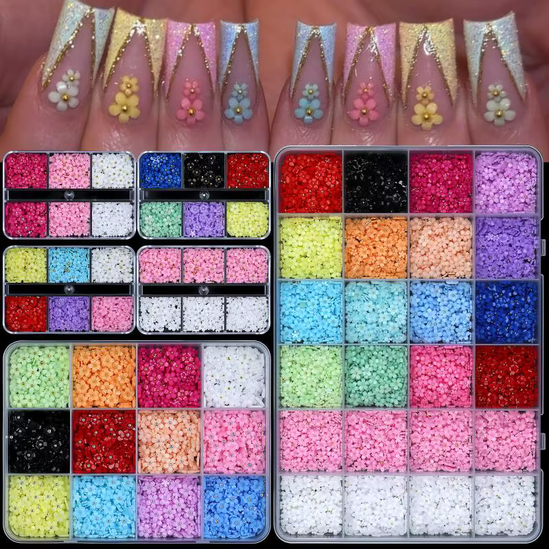 Décorations d'ongles en forme de fleurs à cinq pétales mélangées
