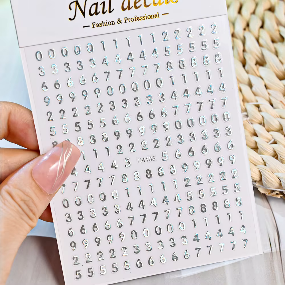 Autocollant pour ongles 3d avec chiffres noirs et lettres anglaises
