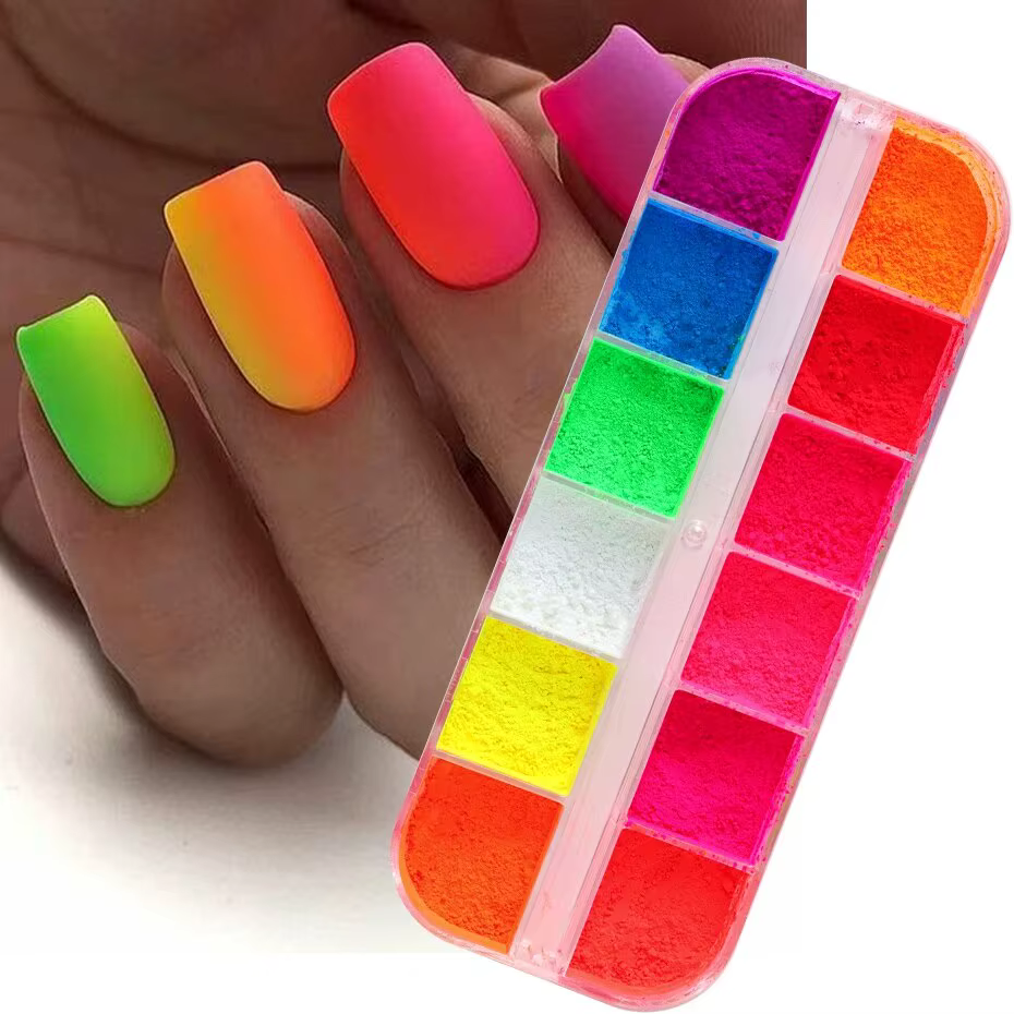 12 grilles de poudre néon colorée