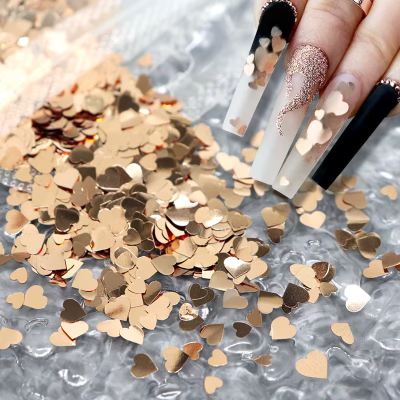 Doux amour coeurs ongles paillettes
