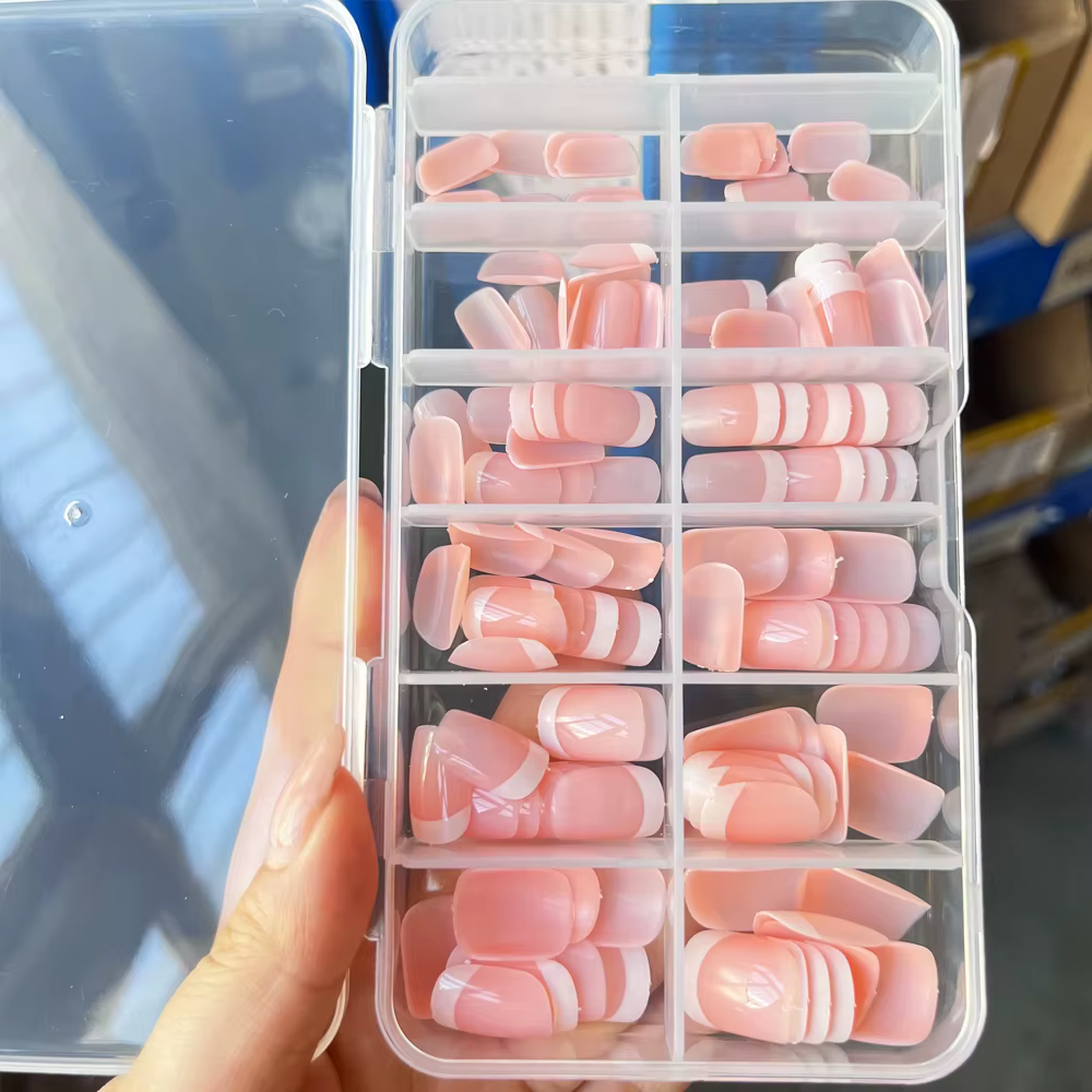 120 pièces noël nu rose français faux ongles court forme ovale couverture complète