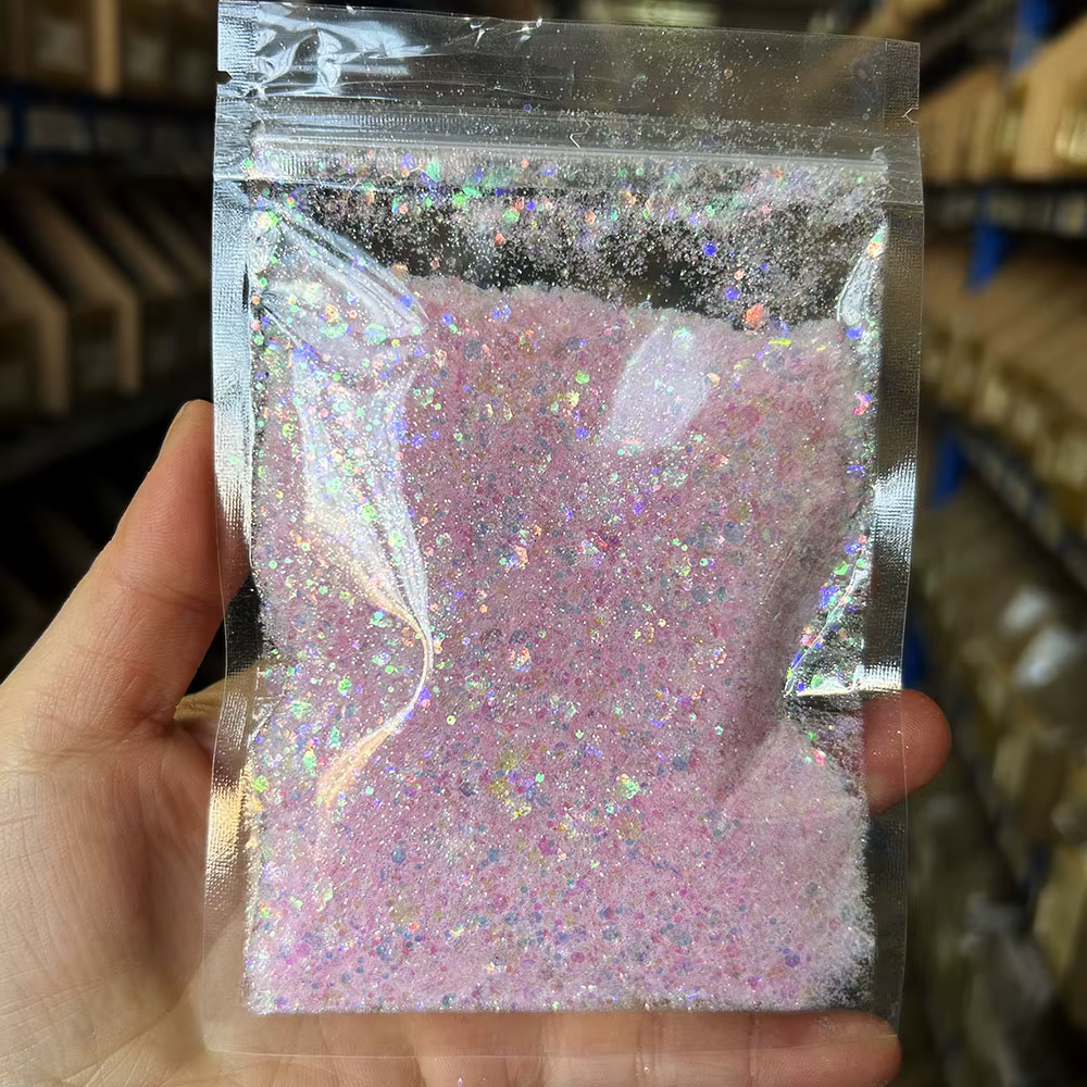 50 g/sac brillant irisé rose Nail Art paillettes Ultra-mince mixte hexagone