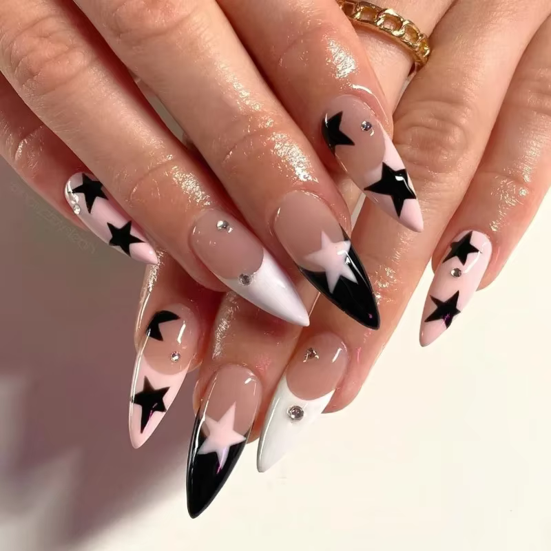 24 pièces strass ongles aiguilles pour filles longue presse