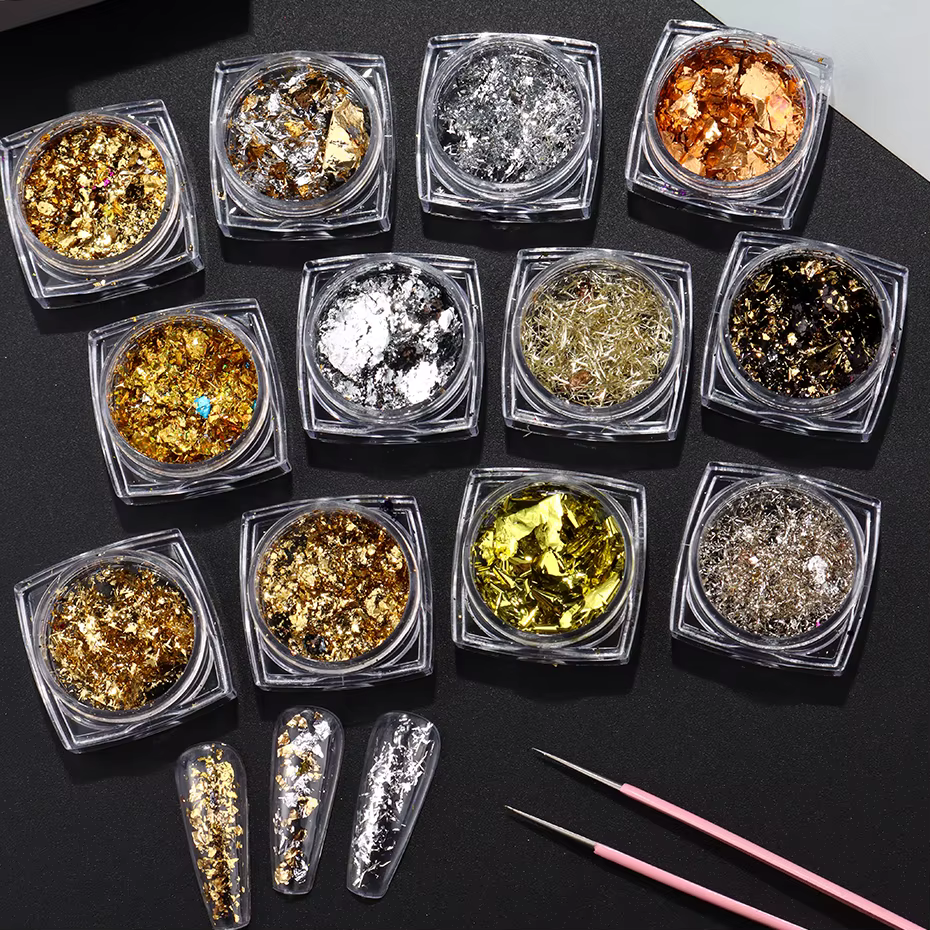 Feuilles d'or et d'argent pour ongles magnifiques