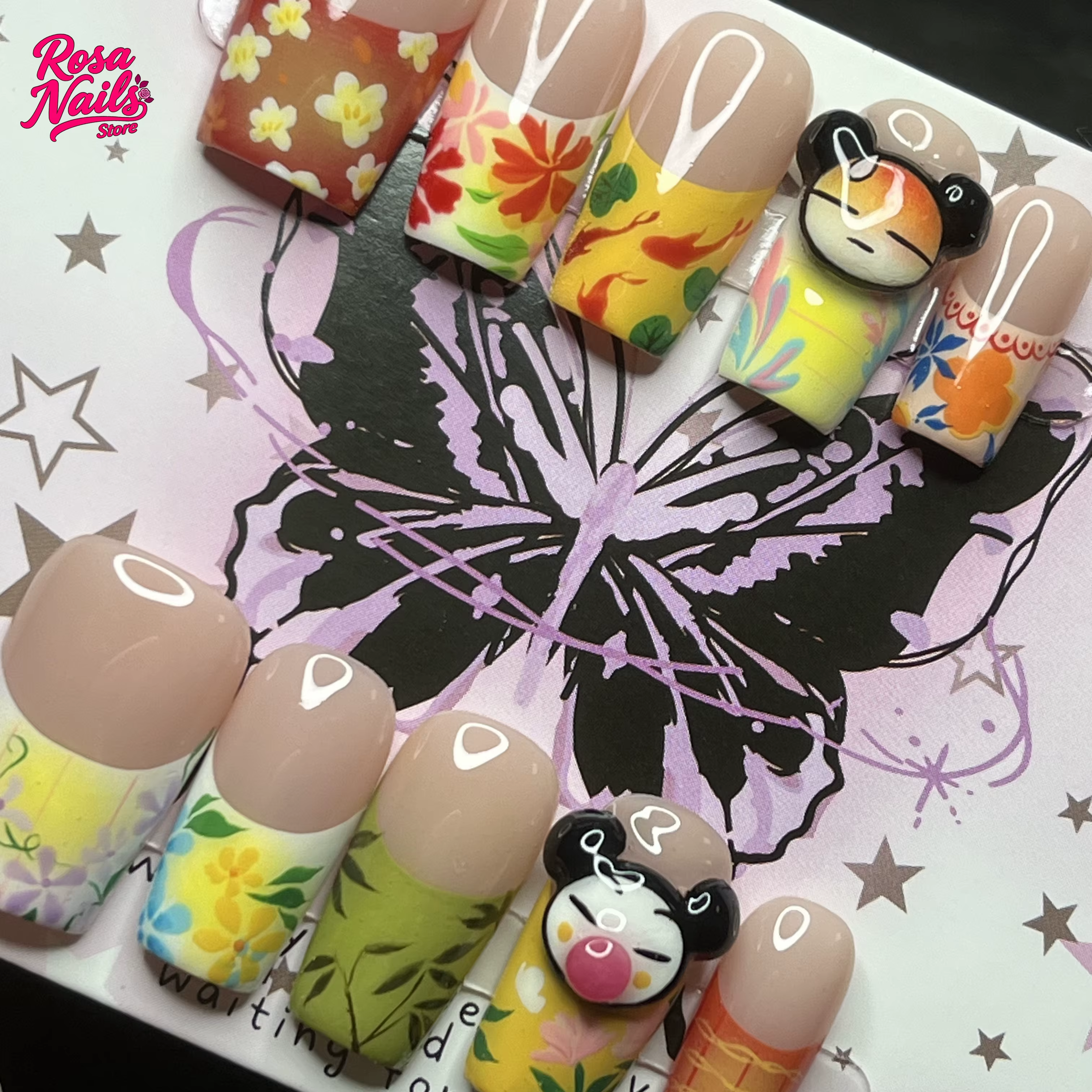 10 pièces presse à la main sur les ongles moyen carré peint