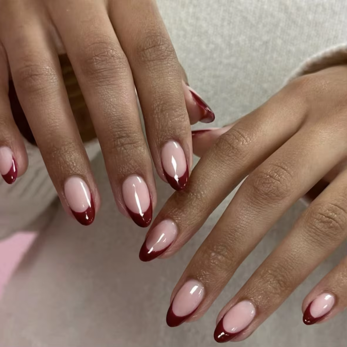 Simple classique français vin rouge amande faux ongles Art Stiletto